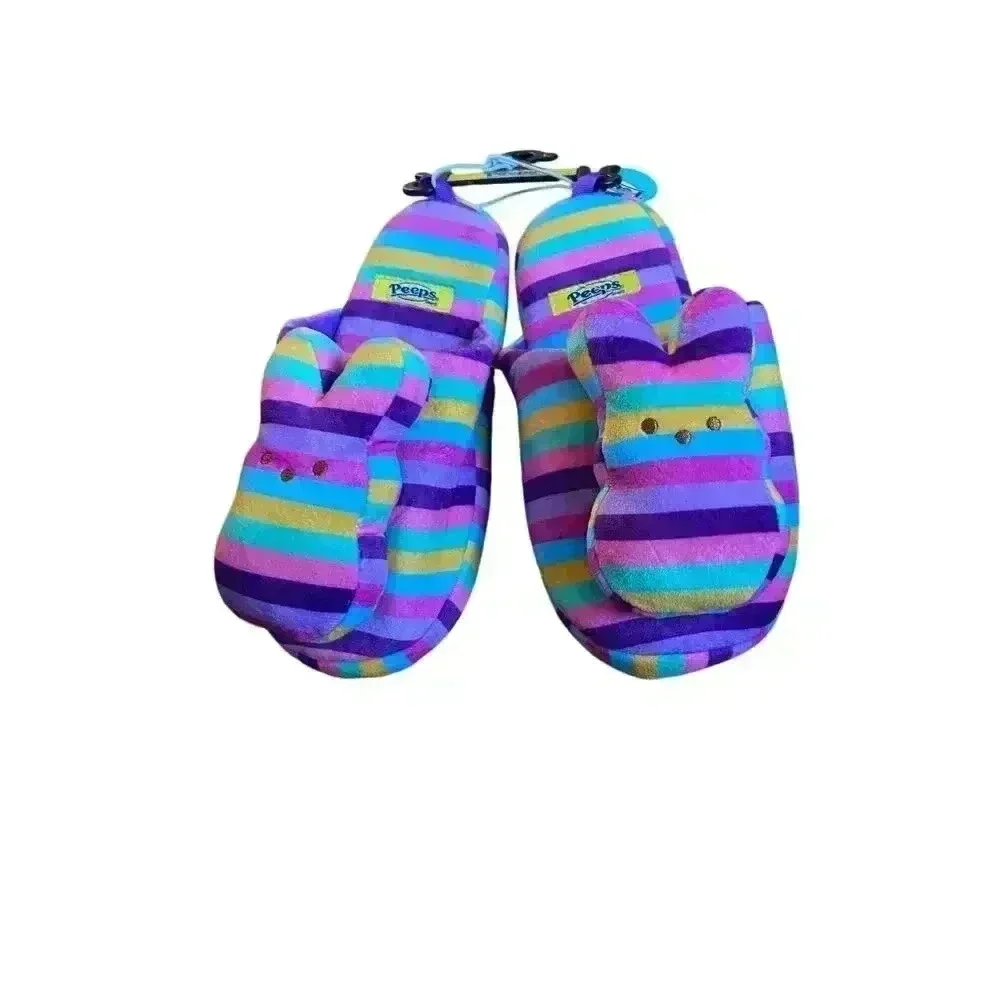 Peeps girls youth plush striped bunny slippers large (3/4) NWT
